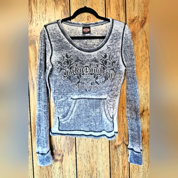 Harley-Davidson Tops - Smoky Mountain Harley Davidson Burnout Longsleeve Tee Shirt Top Size S w. Pocket